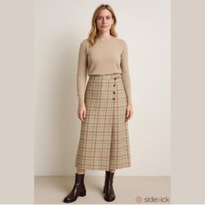 🥑2/$100🥑Vintage %100 Cotton Tan Blue Pink Plaid Y2K/ 90s Wrap Skirt